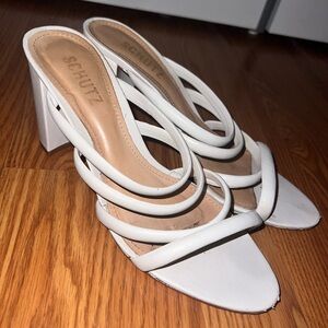SCHUTZ White Strappy Heeled Sandals